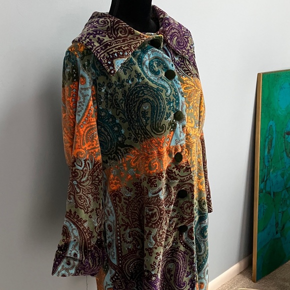 Pyramid Collection Multicolor Paisley Cotton Velvet  Size 14 Coat With Pockets - Picture 9 of 17